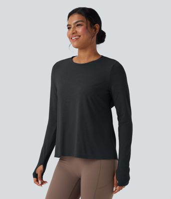 Sportovní top bez zad s dlouhým rukávem a otvorem na palec pro jógu