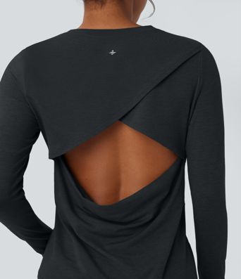 Sportovní top bez zad s dlouhým rukávem a otvorem na palec pro jógu