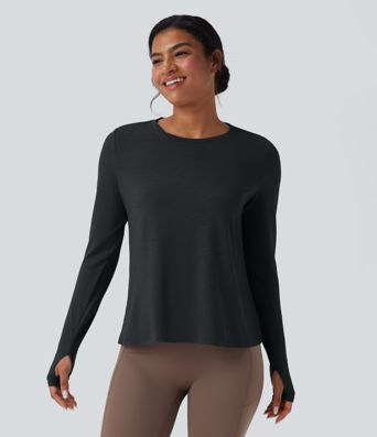 Sportovní top bez zad s dlouhým rukávem a otvorem na palec pro jógu