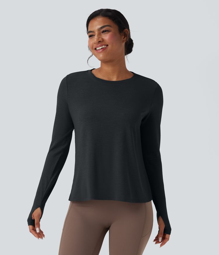 Sportovní top bez zad s dlouhým rukávem a otvorem na palec pro jógu