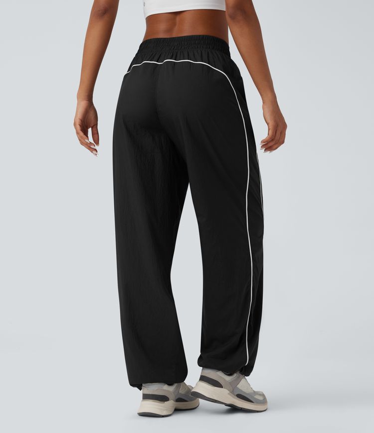 Lightweight Durable Water Repellent Low Rise Drawstring Color Block Cinchable Hem Running Joggers with Pockets