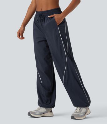 Lightweight Durable Water Repellent Low Rise Drawstring Color Block Cinchable Hem Running Joggers with Pockets