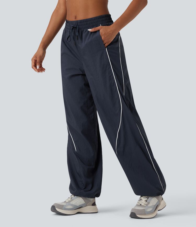 Lightweight Durable Water Repellent Low Rise Drawstring Color Block Cinchable Hem Running Joggers with Pockets