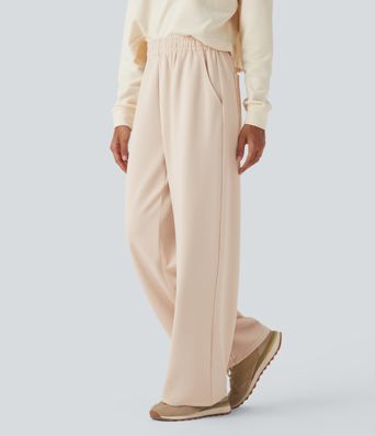 Mid Rise Straight Leg Workout Pants with Pockets