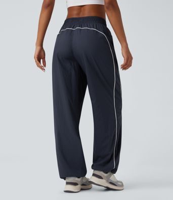 Lightweight Durable Water Repellent Low Rise Drawstring Color Block Cinchable Hem Running Joggers with Pockets