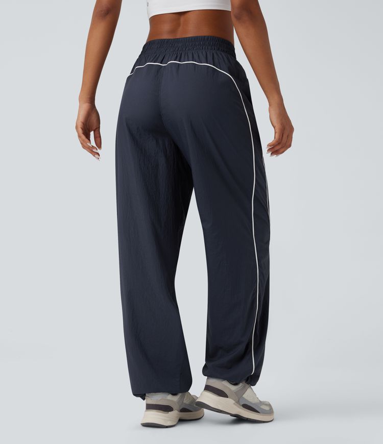 Lightweight Durable Water Repellent Low Rise Drawstring Color Block Cinchable Hem Running Joggers with Pockets