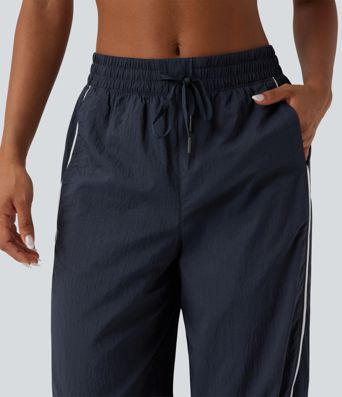 Lightweight Durable Water Repellent Low Rise Drawstring Color Block Cinchable Hem Running Joggers with Pockets