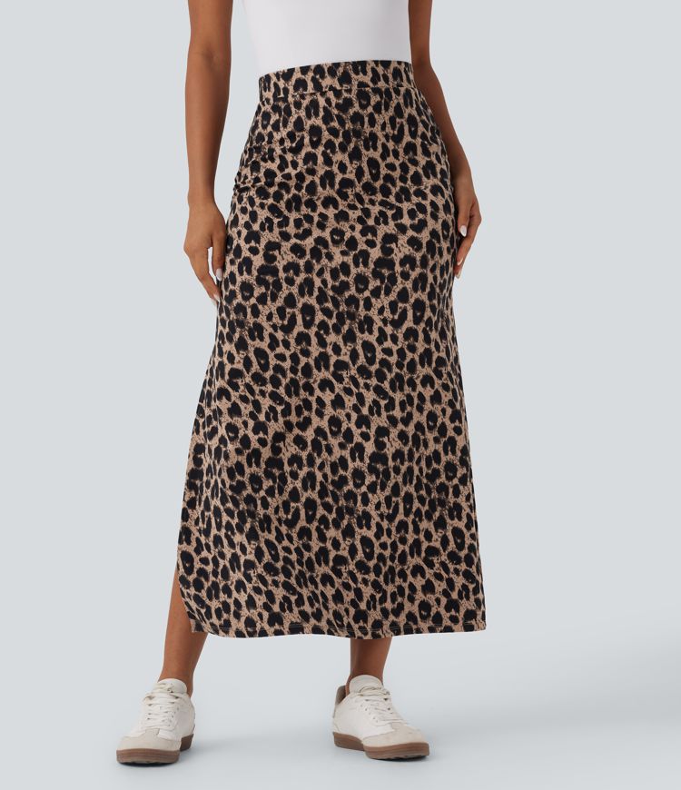 Halara UltraSculpt™ Leopard Print High Waisted Split Maxi Casual Skirt