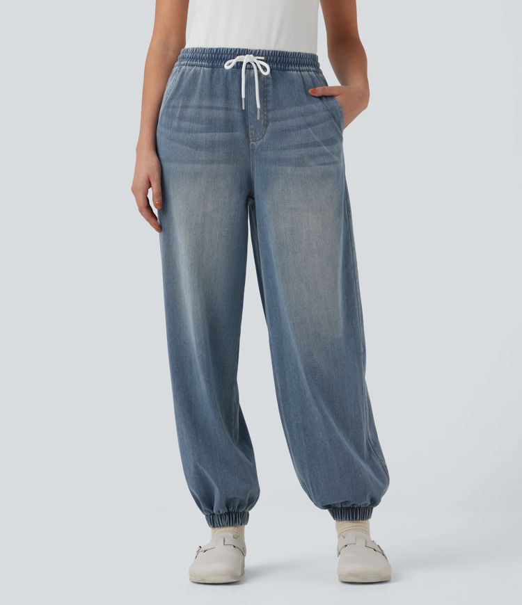 Halara Flex™ Mid Rise Drawstring Casual Jeans with Pockets