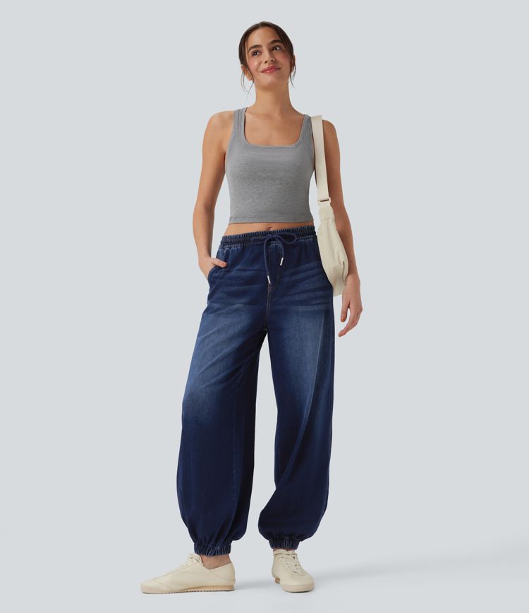Halara Flex™ Mid Rise Drawstring Casual Jeans with Pockets
