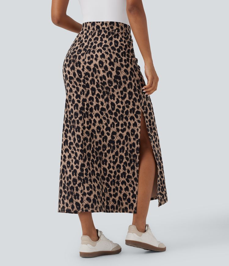 スカート [MOMENTEL] Full Printed Bear Boxing skirt Women's Halara UltraSculpt™ Leopard Print High Waisted Split