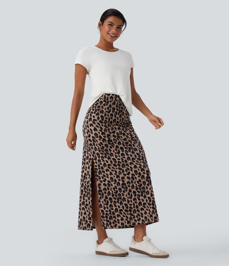 Halara UltraSculpt™ Leopard Print High Waisted Split Maxi Casual Skirt