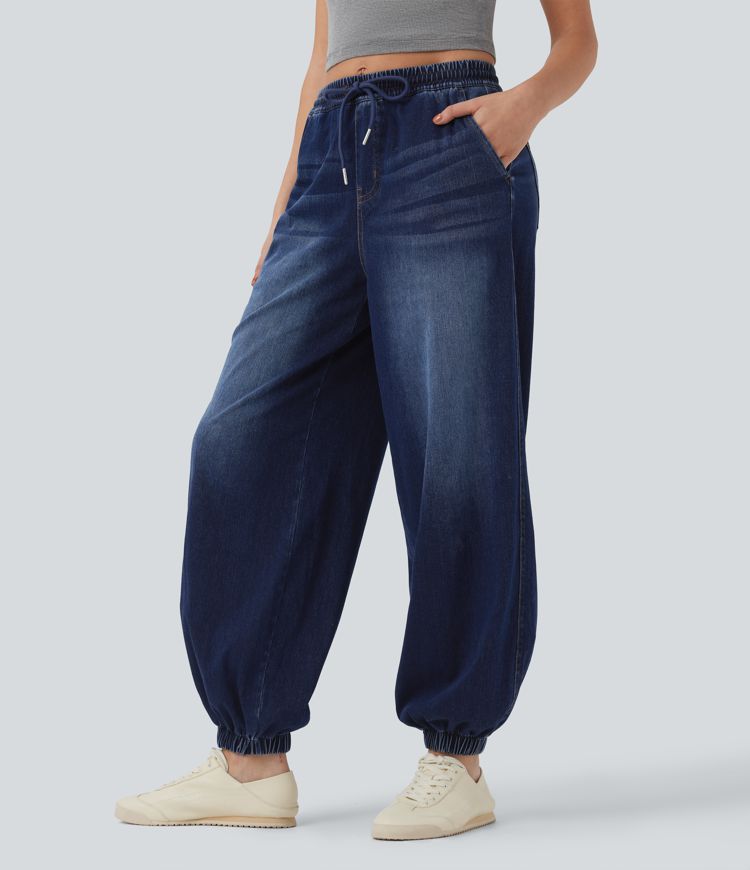 Halara Flex™ Mid Rise Drawstring Casual Jeans with Pockets