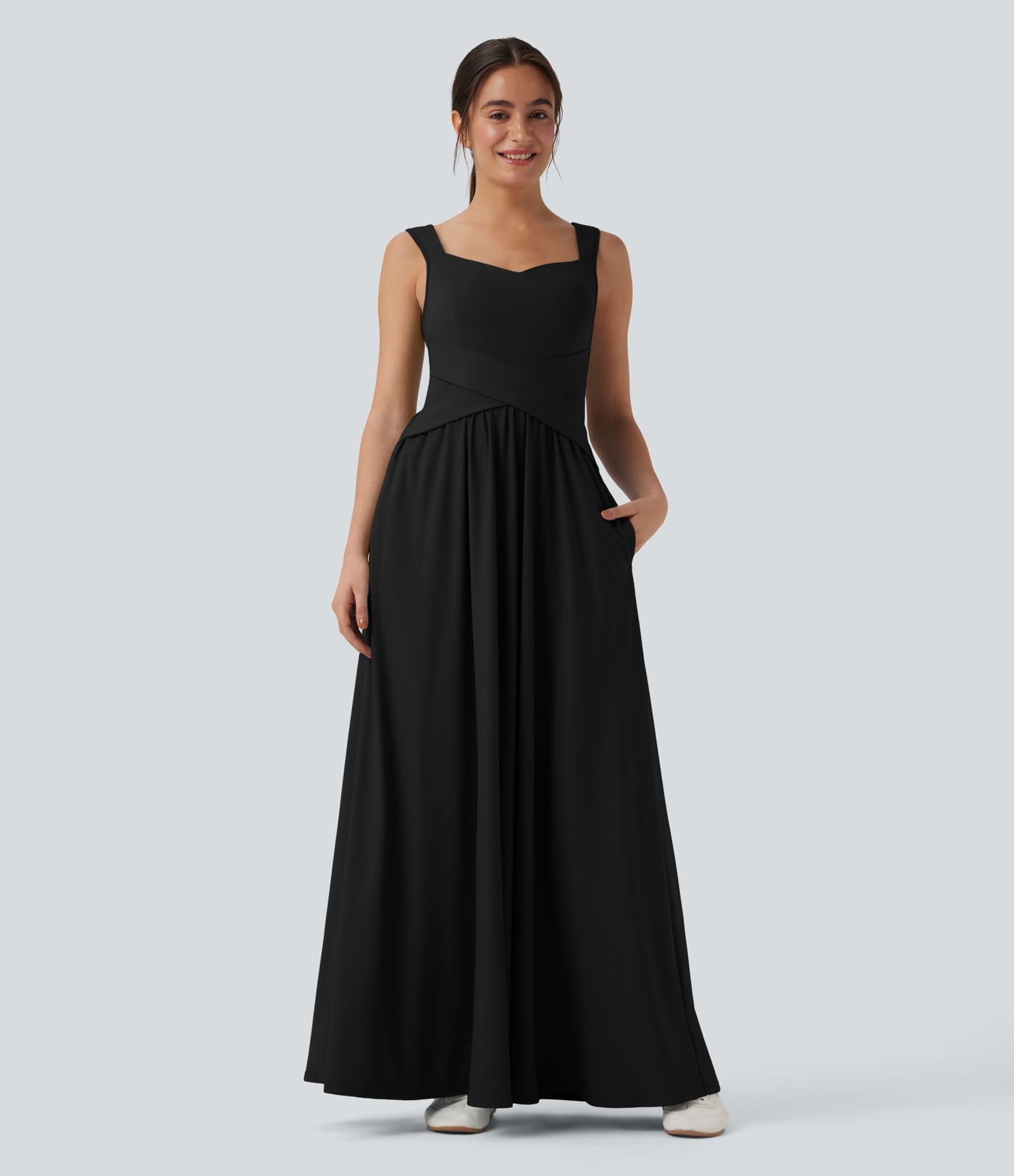Flowy Women Sleeveless Maxi Casual Long Dress with Pockets