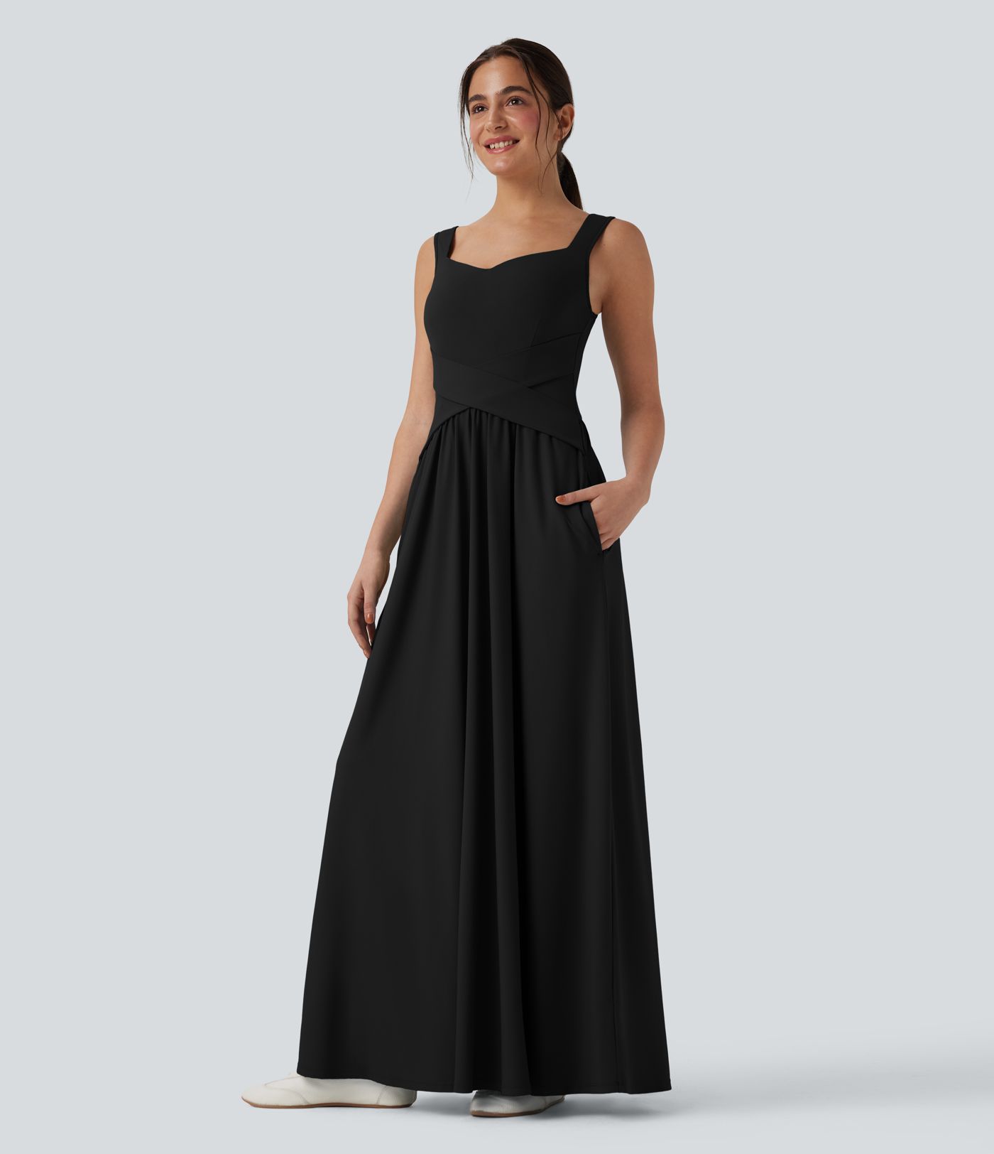 Flowy Women Sleeveless Maxi Casual Long Dress with Pockets