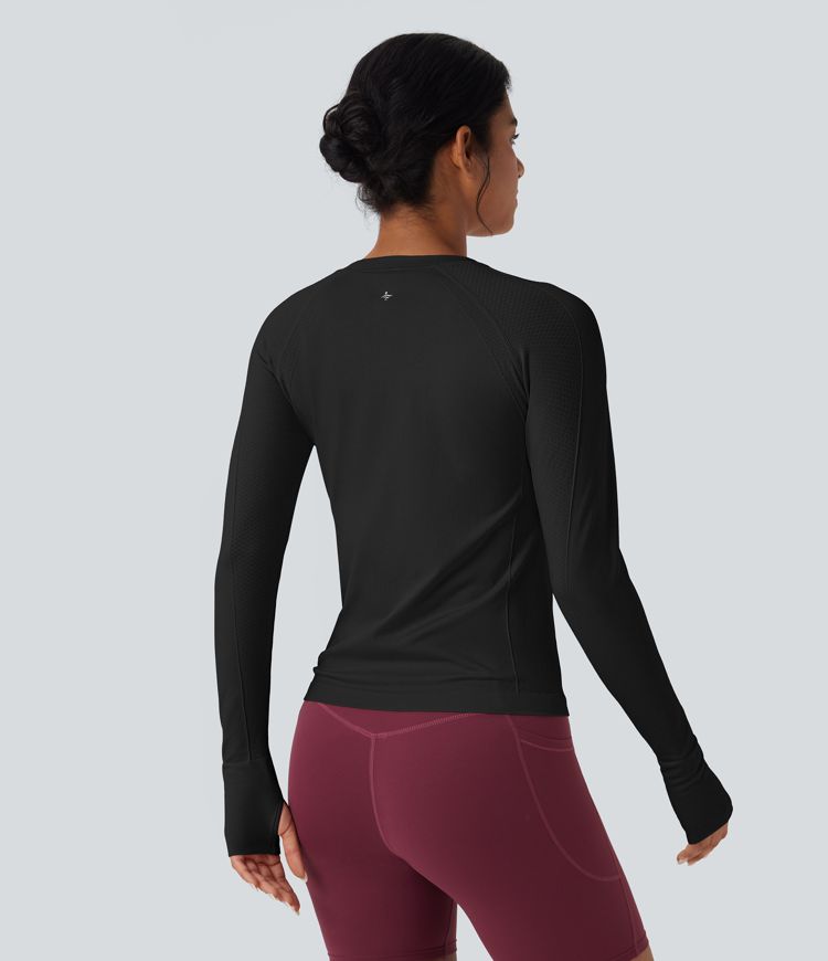 Seamless Flow Raglan Long Sleeve Thumb Hole Yoga Sports Top