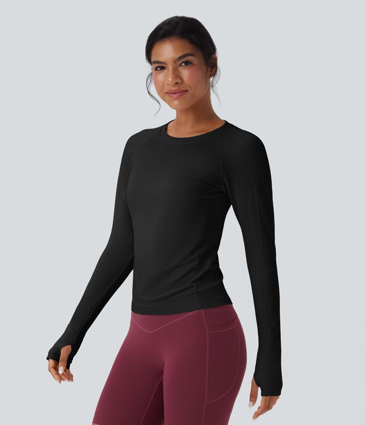 Seamless Flow Raglan Long Sleeve Thumb Hole Yoga Sports Top