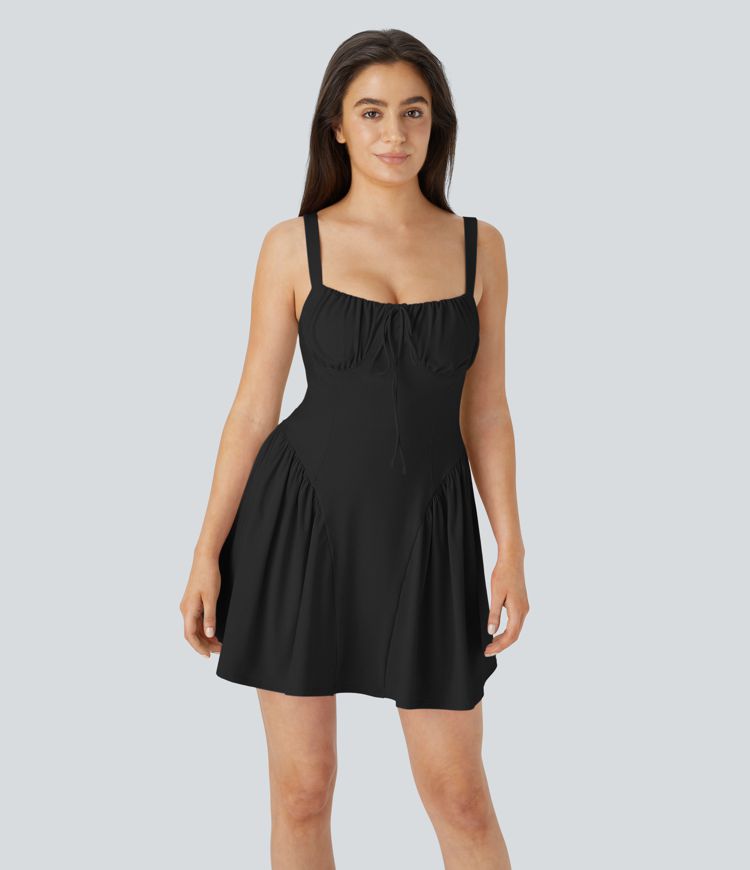 SoftlyZero™ Airy Tie Front 2-in-1 Pocket Cool Touch Mini Slip Dance Active Dress-Easy Peezy Edition