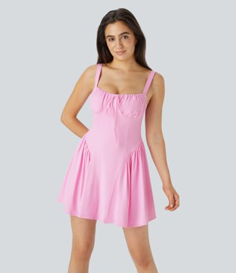 SoftlyZero™ Airy Tie Front 2-in-1 Pocket  Mini Slip Dance Active Dress-Easy Peezy Edition