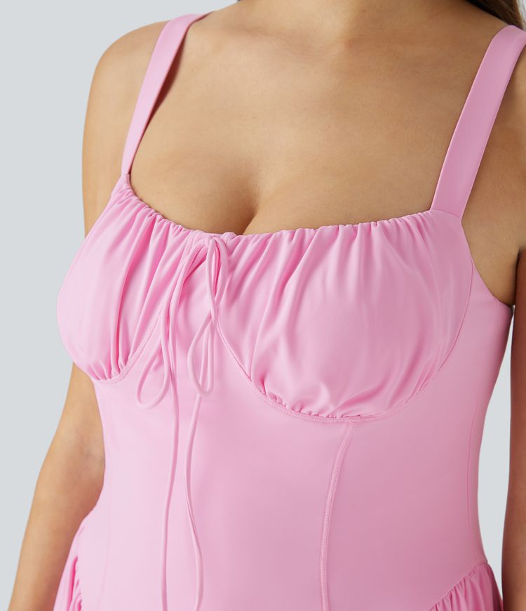 SoftlyZero™ Airy Tie Front 2-in-1 Pocket  Mini Slip Dance Active Dress-Easy Peezy Edition