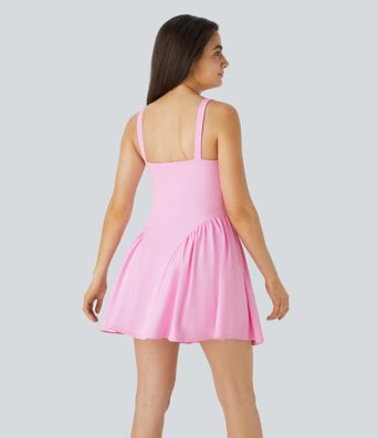 SoftlyZero™ Airy Tie Front 2-in-1 Pocket  Mini Slip Dance Active Dress-Easy Peezy Edition
