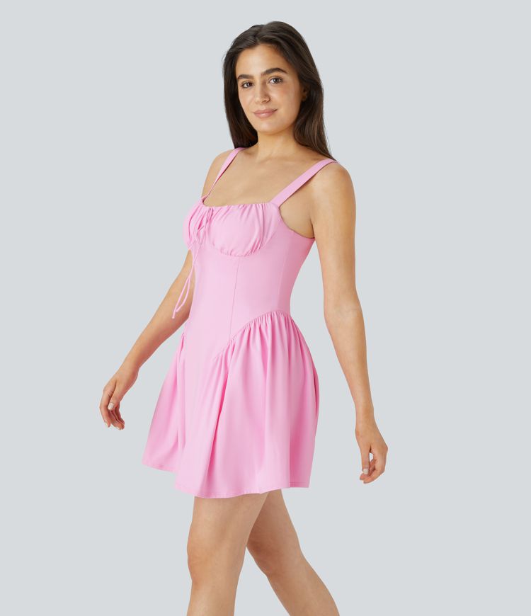 SoftlyZero™ Airy Tie Front 2-in-1 Pocket  Mini Slip Dance Active Dress-Easy Peezy Edition