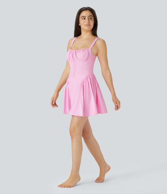 SoftlyZero™ Airy Tie Front 2-in-1 Pocket  Mini Slip Dance Active Dress-Easy Peezy Edition