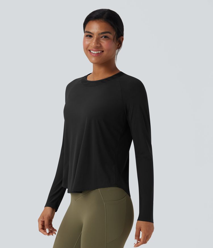 Contrast Mesh Curved Hem Quick Dry Running Sports Top