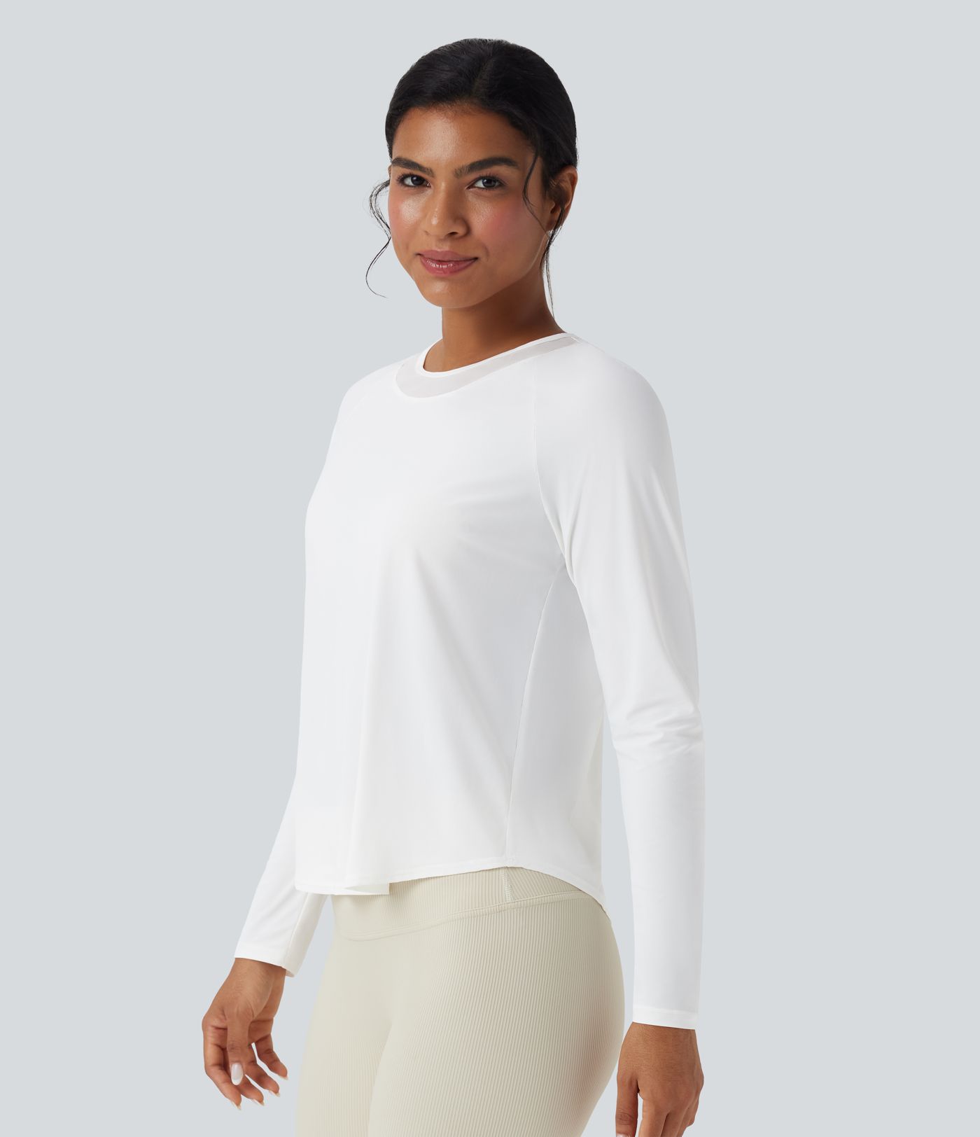 Contrast Mesh Curved Hem Quick Dry Running Sports Top