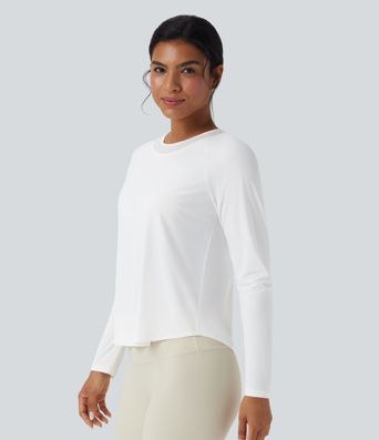 Contrast Mesh Curved Hem Quick Dry Running Sports Top