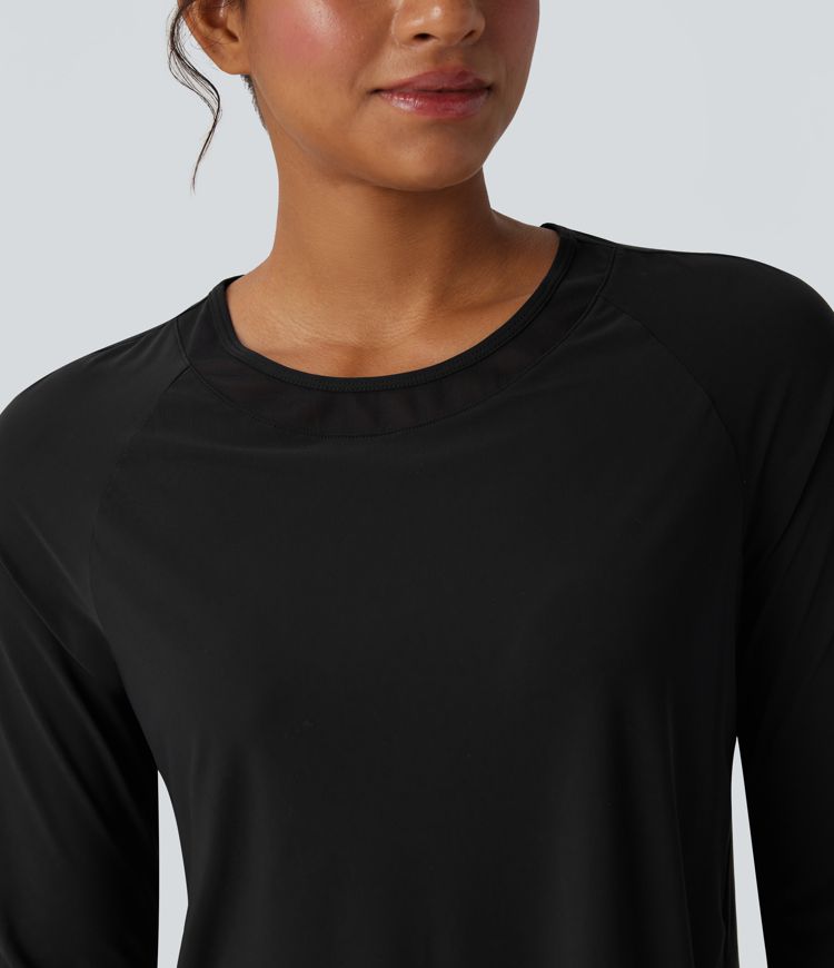 Contrast Mesh Curved Hem Quick Dry Running Sports Top