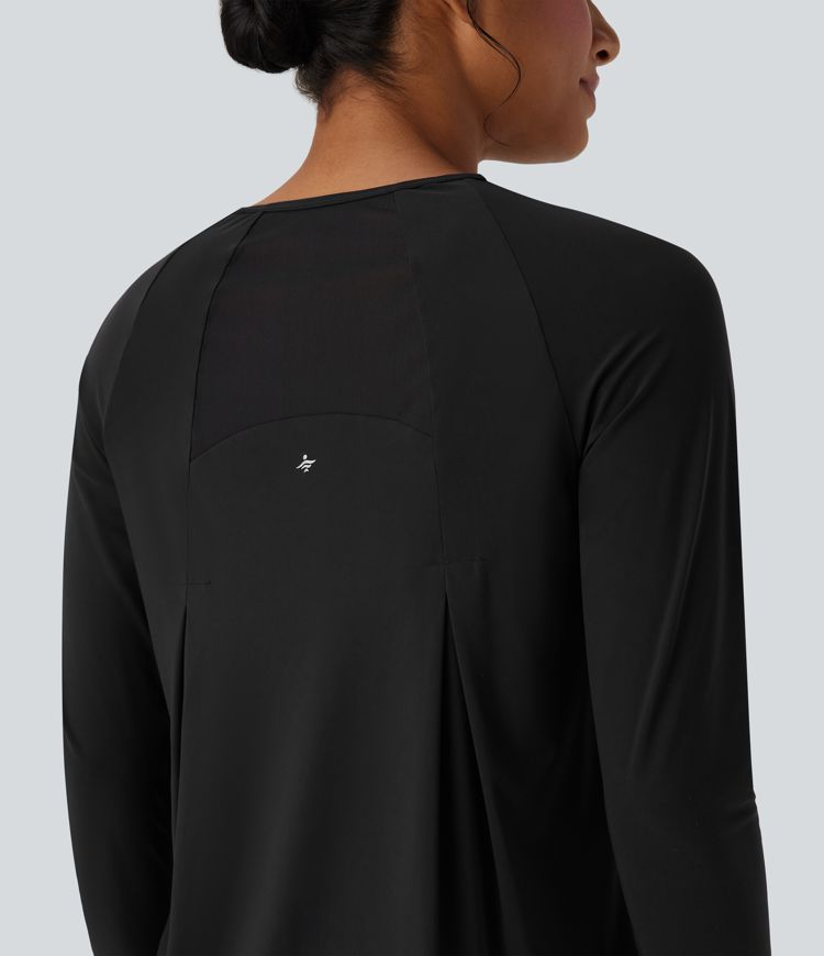 Contrast Mesh Curved Hem Quick Dry Running Sports Top