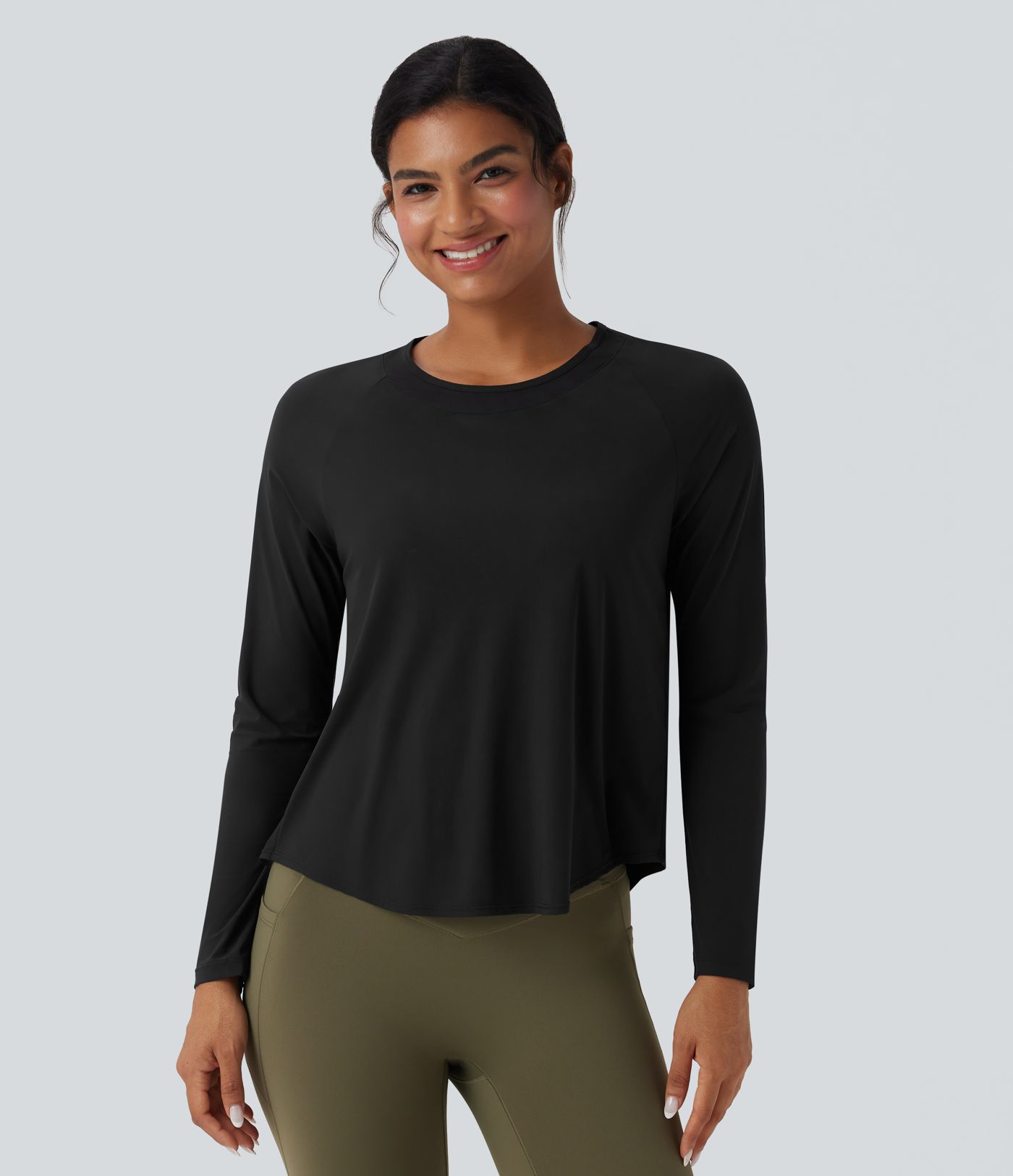 Contrast Mesh Curved Hem Quick Dry Running Sports Top