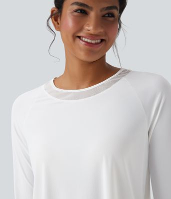 Contrast Mesh Curved Hem Quick Dry Running Sports Top