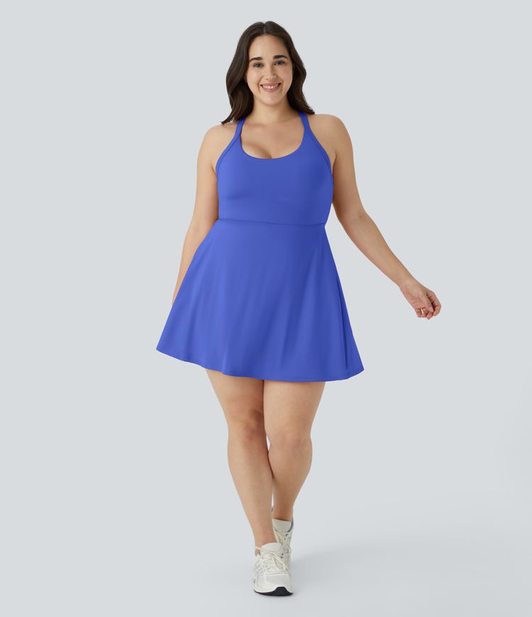 Cut Out Pocket 2-in-1 Exercise Plus Size Dress-Easy Peezy