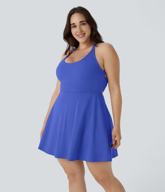 Cut Out Pocket 2-in-1 Exercise Plus Size Dress-Easy Peezy