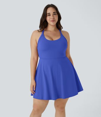 Cut Out Pocket 2-in-1 Exercise Plus Size Dress-Easy Peezy