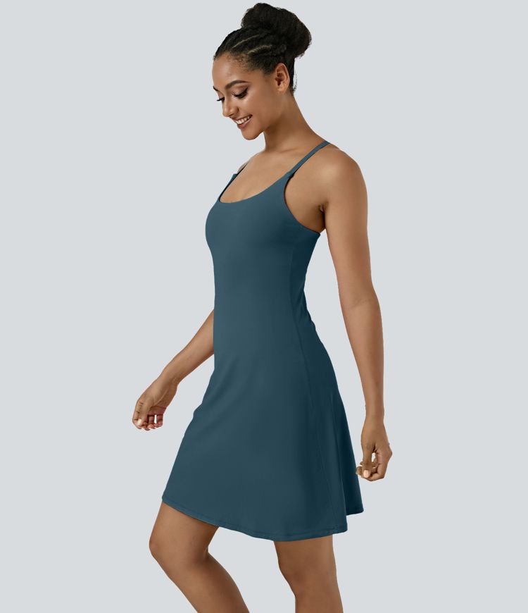 Vestido activo más largo Softlyzero™ Airy sin espalda recortado correa ajustable bolsillo 2 en 1 tacto fresco UPF50+