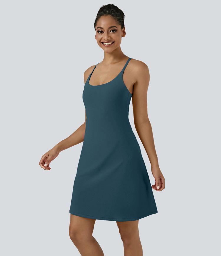 Vestido activo más largo Softlyzero™ Airy sin espalda recortado correa ajustable bolsillo 2 en 1 tacto fresco UPF50+