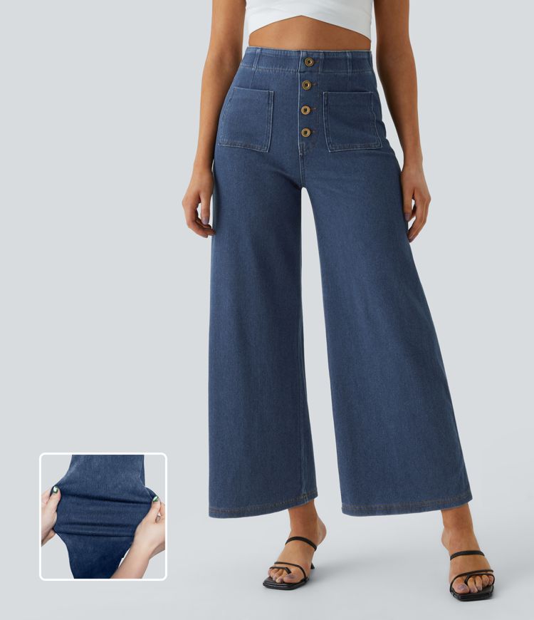 Jean large décontracté délavé taille haute avec poches Halara Flex™