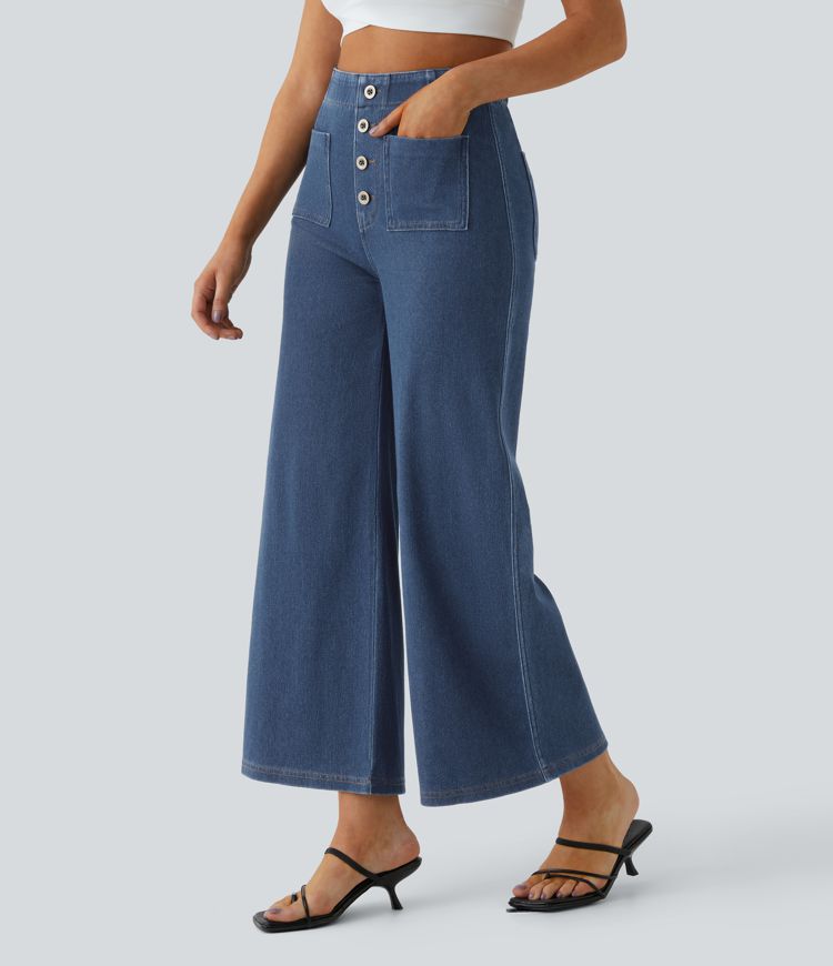 Halara Flex™ High Waisted Pockets Washed Casual Wide Leg Jeans