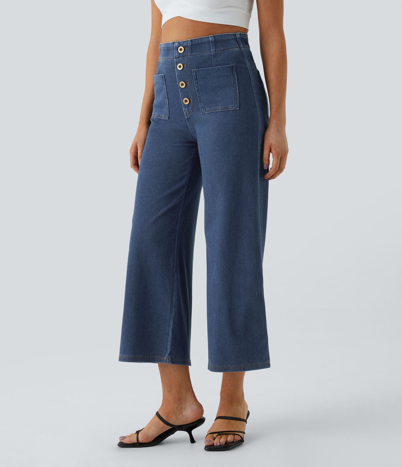 Halara Flex™ High Waisted Pockets Washed Casual Wide Leg Jeans