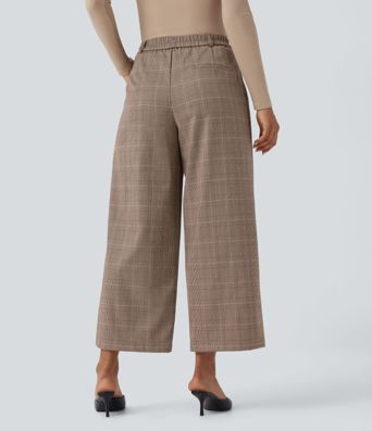 Halara Flex™ - 7/8-Arbeitshose mit mittelhohem Bund, Seitentaschen und Karomuster