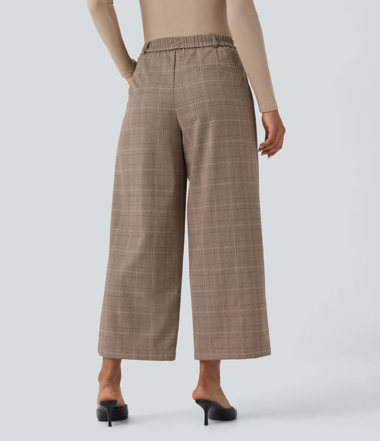 Halara Flex™ - 7/8-Arbeitshose mit mittelhohem Bund, Seitentaschen und Karomuster