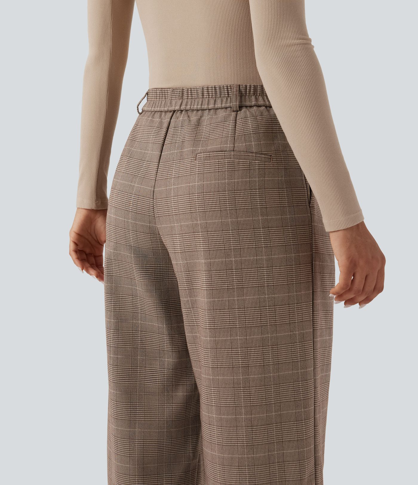 Halara Flex™ - 7/8-Arbeitshose mit mittelhohem Bund, Seitentaschen und Karomuster