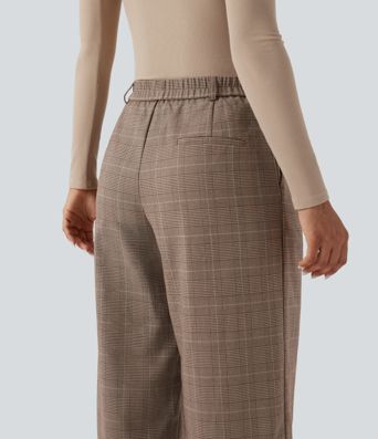 Halara Flex™ - 7/8-Arbeitshose mit mittelhohem Bund, Seitentaschen und Karomuster