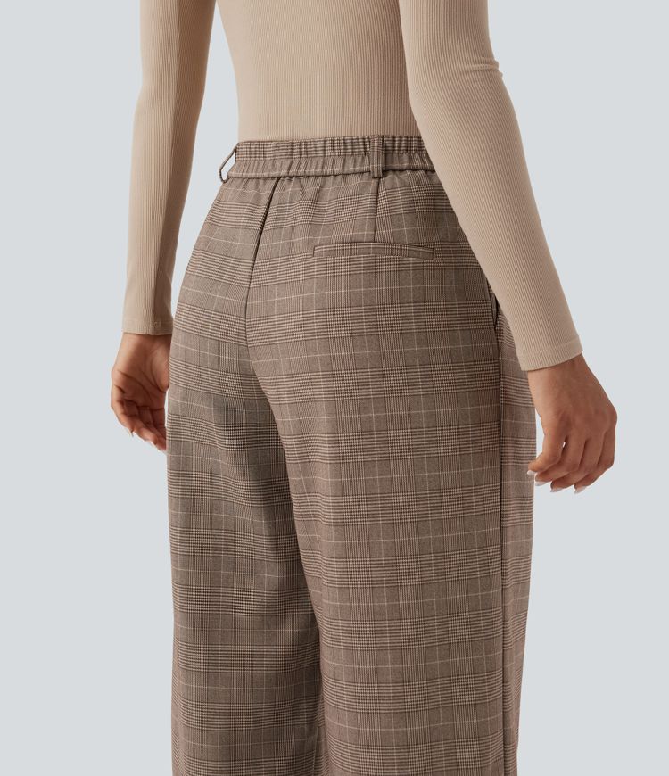 Halara Flex™ - 7/8-Arbeitshose mit mittelhohem Bund, Seitentaschen und Karomuster