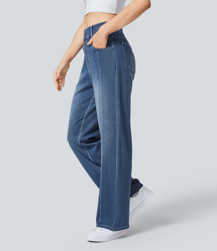 Halara Flex™ High Waisted Decorative Pockets Straight Leg Casual Boyfriend Jeans