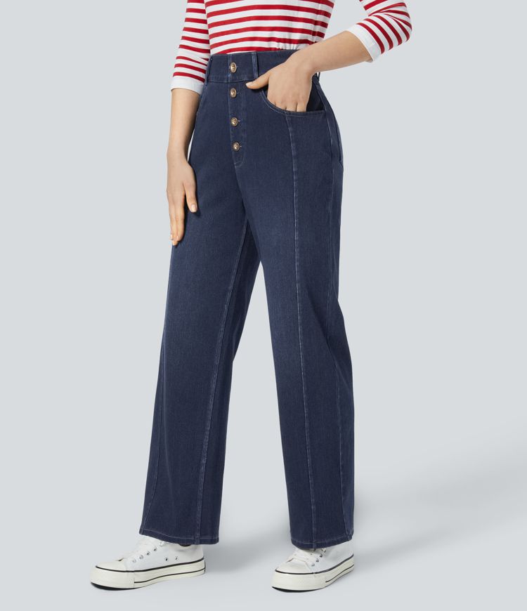 Halara Flex™ High Waisted Decorative Pockets Straight Leg Casual Boyfriend Jeans