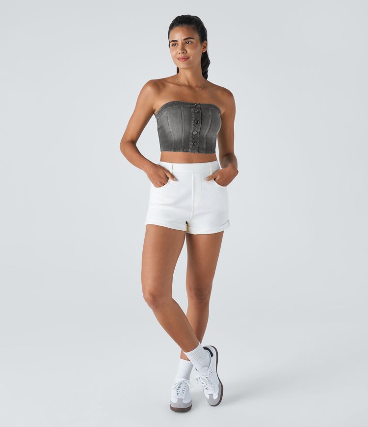 Halara Flex™ Tube Decorative Denim Cropped Capri Casual Tank Vest Top